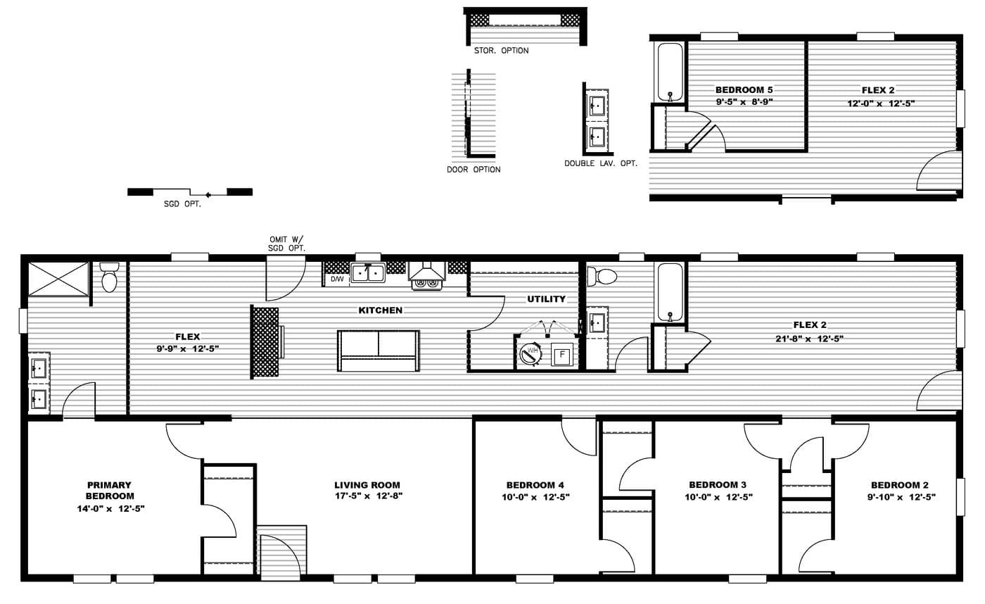 The SUPERFLY Floor Plan. This Manufactured Mobile Home features 4 bedrooms and 2 baths.
