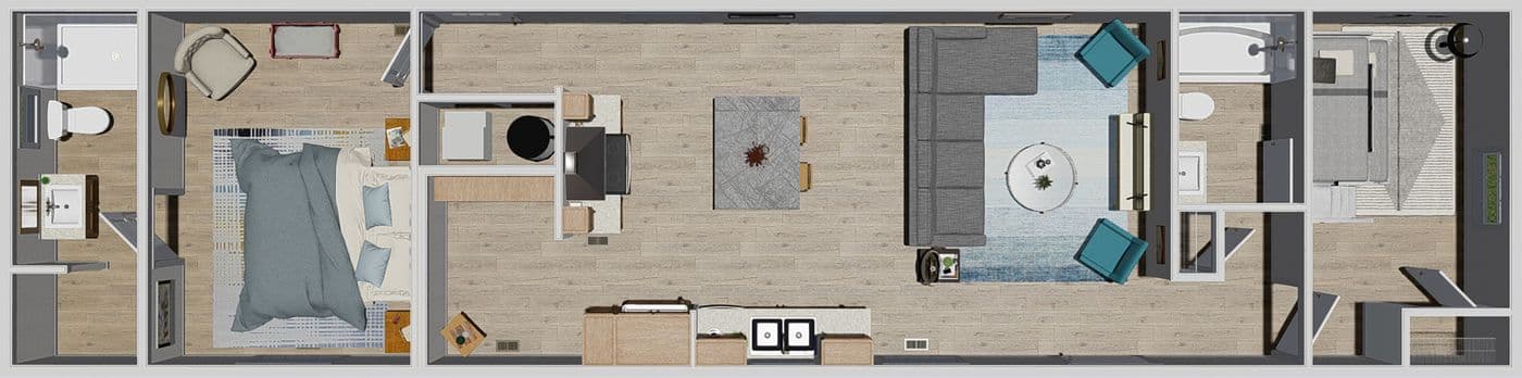 The BORN TO RUN Floor Plan. This Manufactured Mobile Home features 2 bedrooms and 2 baths.