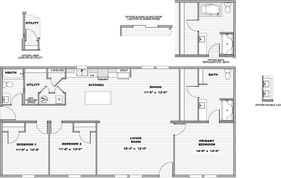 The COVE Floor Plan. This Manufactured Mobile Home features 3 bedrooms and 2 baths.