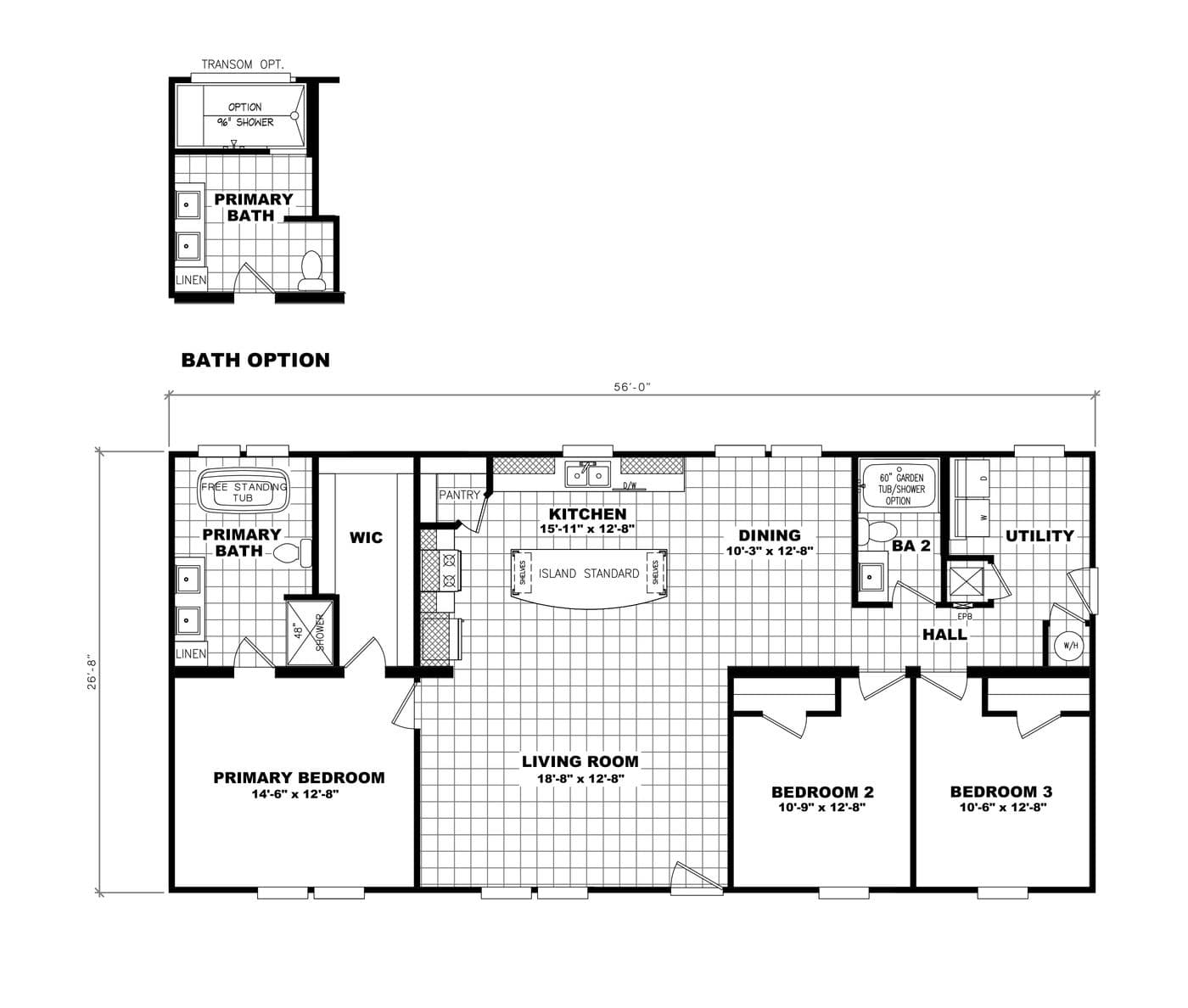 The 3542 HUD 56X28 CAVALIER SELECT Floor Plan. This Manufactured Mobile Home features 3 bedrooms and 2 baths.