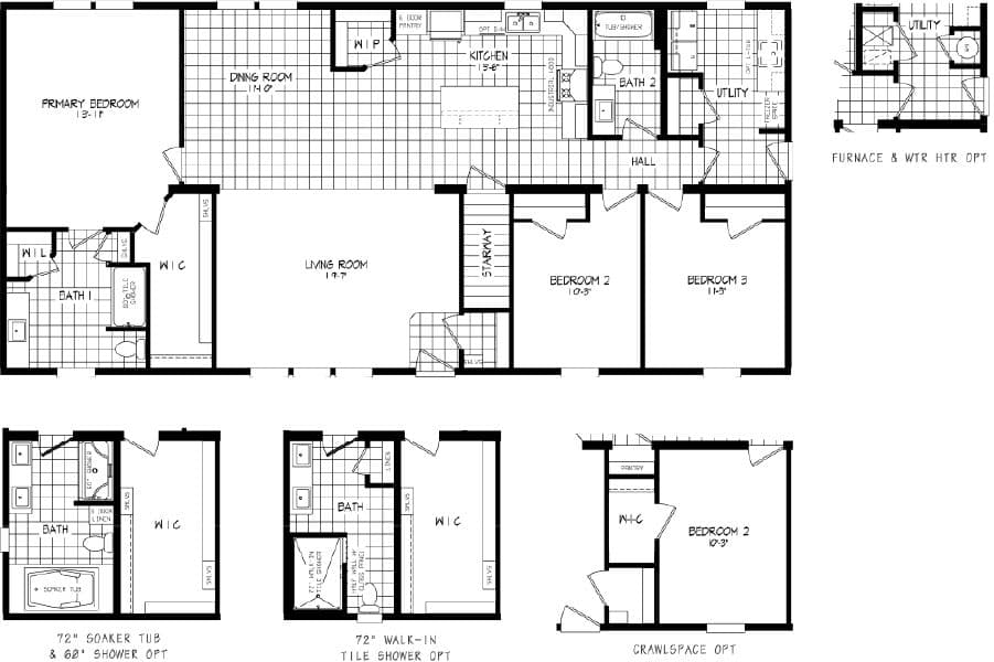 The LEGEND 43 MOD Floor Plan. This Modular Home features 3 bedrooms and 2 baths.