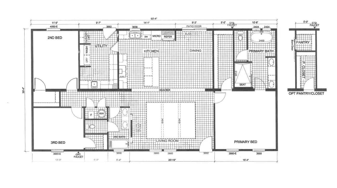 The EASY LIVIN' Floor Plan. This Manufactured Mobile Home features 3 bedrooms and 2 baths.