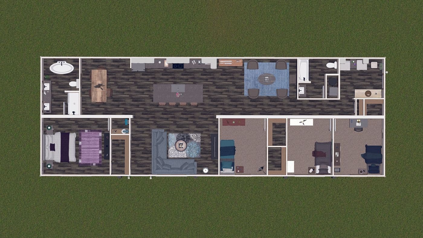 The NELLIE Floor Plan. This Manufactured Mobile Home features 4 bedrooms and 2 baths.