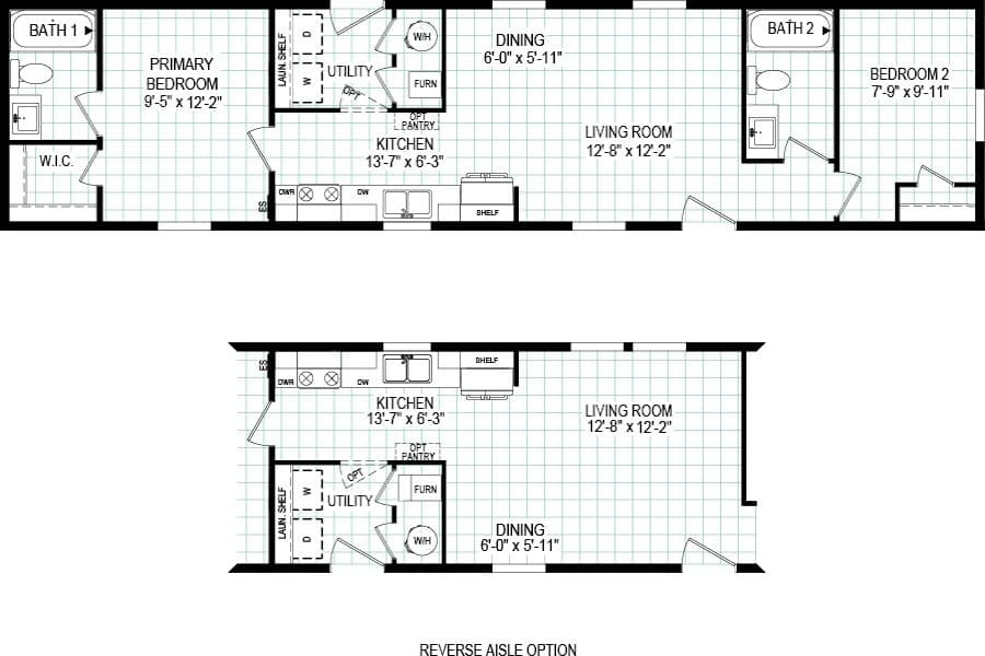The 5614-CC02 CLEARPATH 56 Floor Plan. This Manufactured Mobile Home features 2 bedrooms and 2 baths.