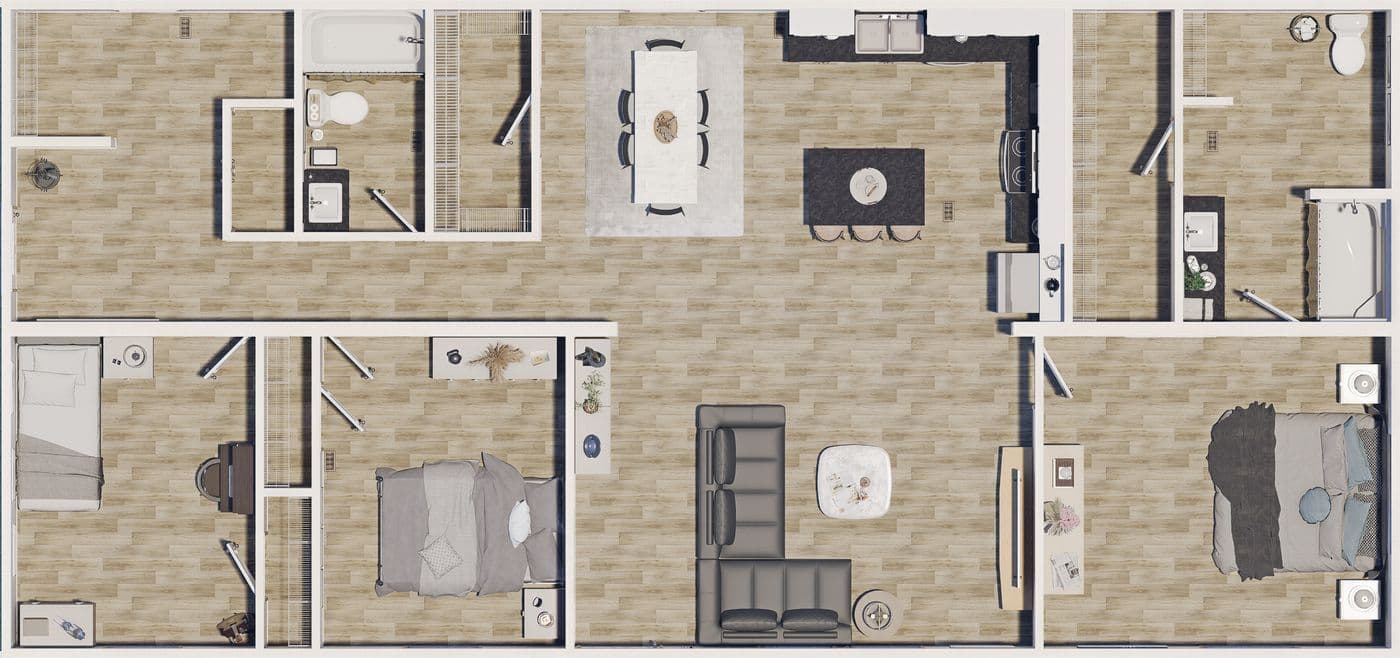 The ELEMENT Floor Plan. This Manufactured Mobile Home features 3 bedrooms and 2 baths.