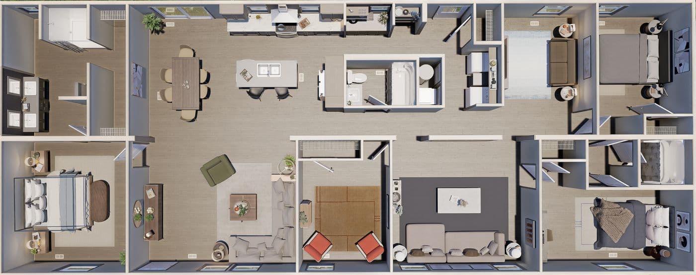 The SUMMIT Floor Plan. This Manufactured Mobile Home features 4 bedrooms and 3 baths.
