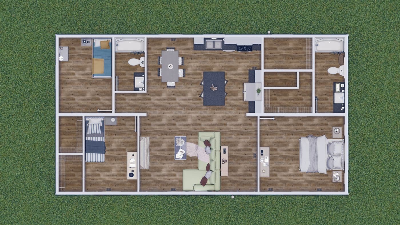 The 4828-CC51 PILLAR 48 Floor Plan. This Manufactured Mobile Home features 3 bedrooms and 2 baths.