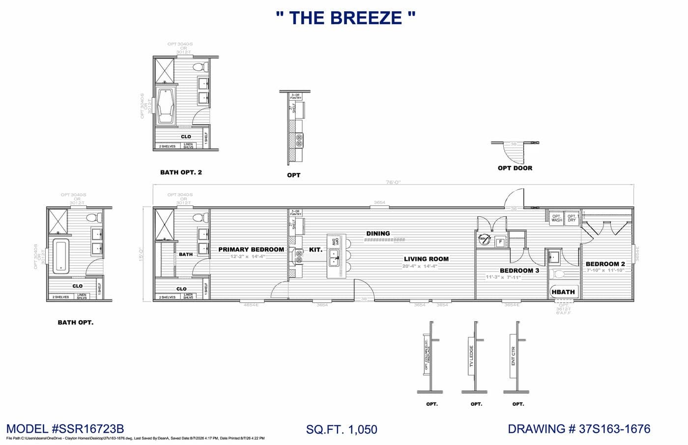 The THE BREEZE 76 Floor Plan. This Manufactured Mobile Home features 3 bedrooms and 2 baths.