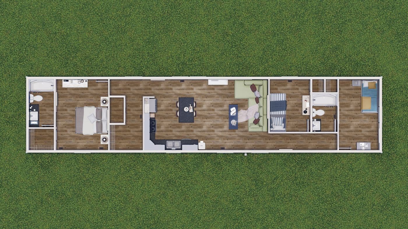 The 7016-CC01 CORNERSTONE 70 Floor Plan. This Manufactured Mobile Home features 3 bedrooms and 2 baths.