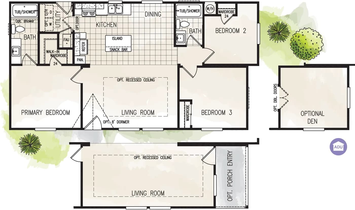 The FAIRPOINT 24463A Floor Plan. This Manufactured Mobile Home features 3 bedrooms and 2 baths.