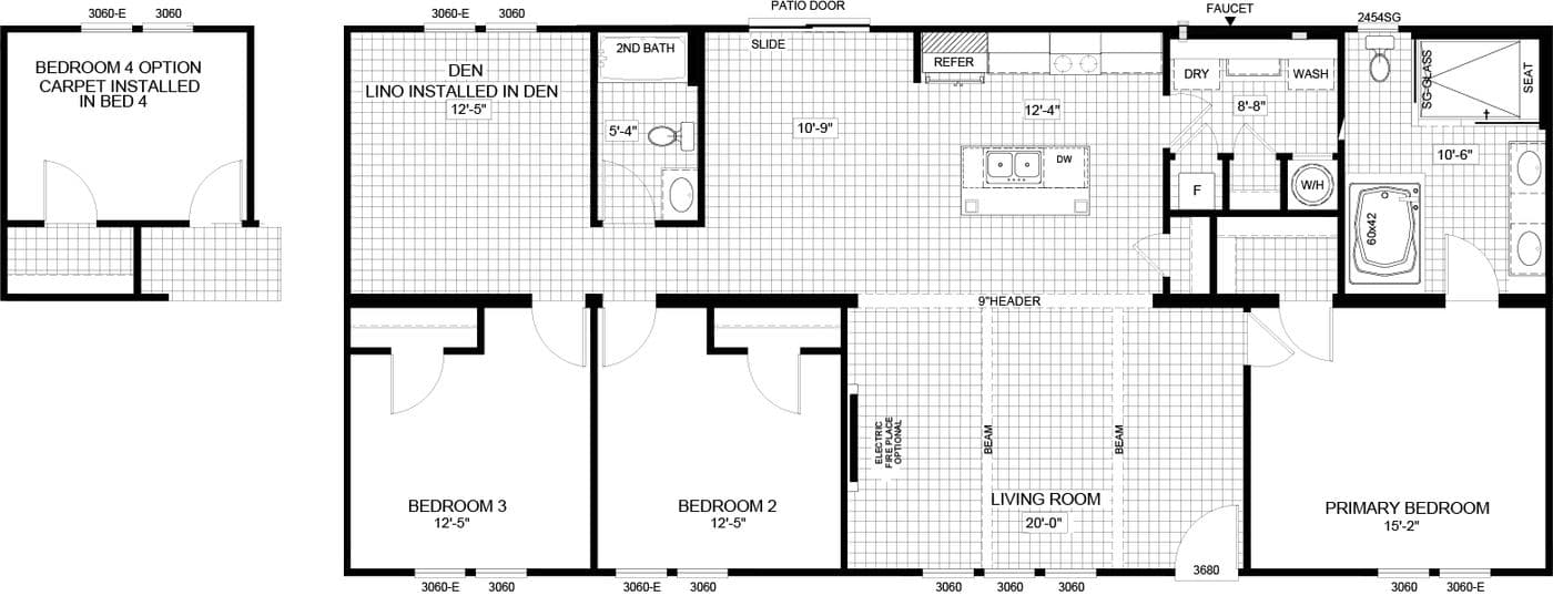 The THE JEFFERSON Floor Plan. This Manufactured Mobile Home features 3 bedrooms and 2 baths.