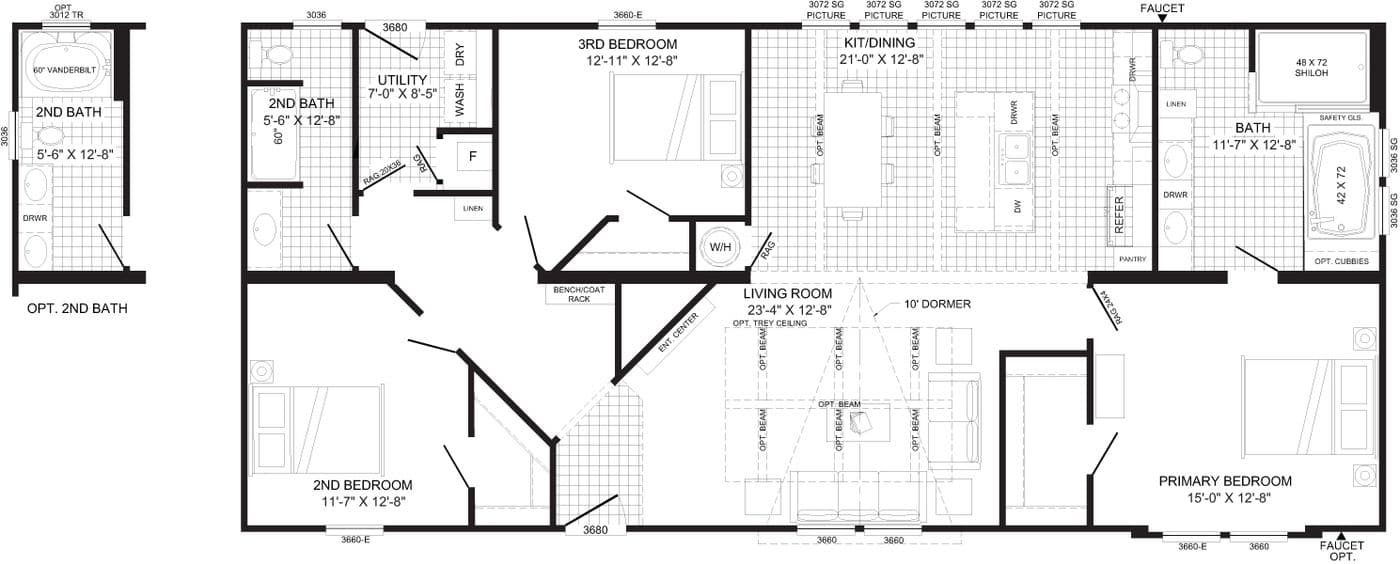 The THE AVALYN Floor Plan. This Manufactured Mobile Home features 3 bedrooms and 2 baths.