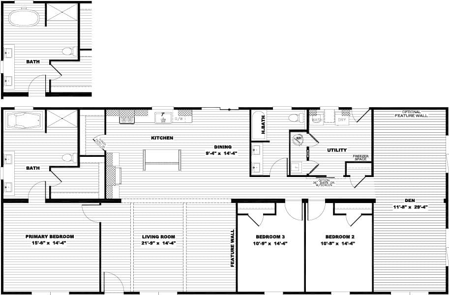 The FARM 3 FLEX DEN ELITE Floor Plan. This Manufactured Mobile Home features 3 bedrooms and 2 baths.