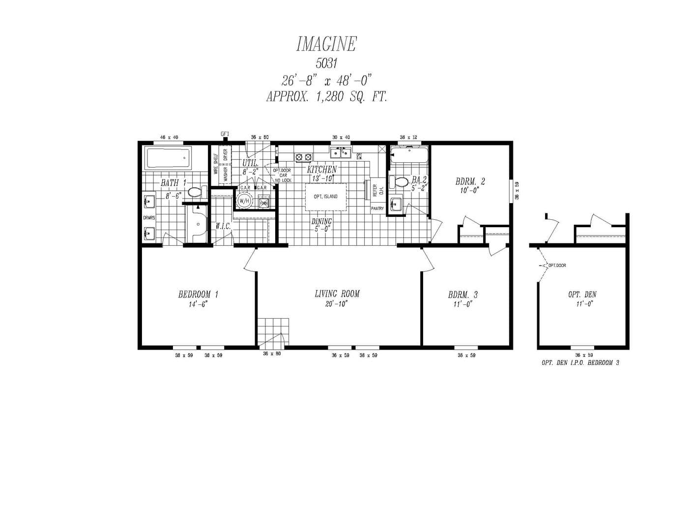 The 5031 IMAGINE Floor Plan. This Manufactured Mobile Home features 3 bedrooms and 2 baths.