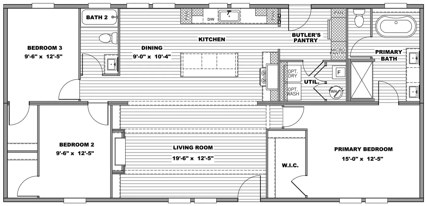 The SAVOR Floor Plan. This Manufactured Mobile Home features 3 bedrooms and 2 baths.