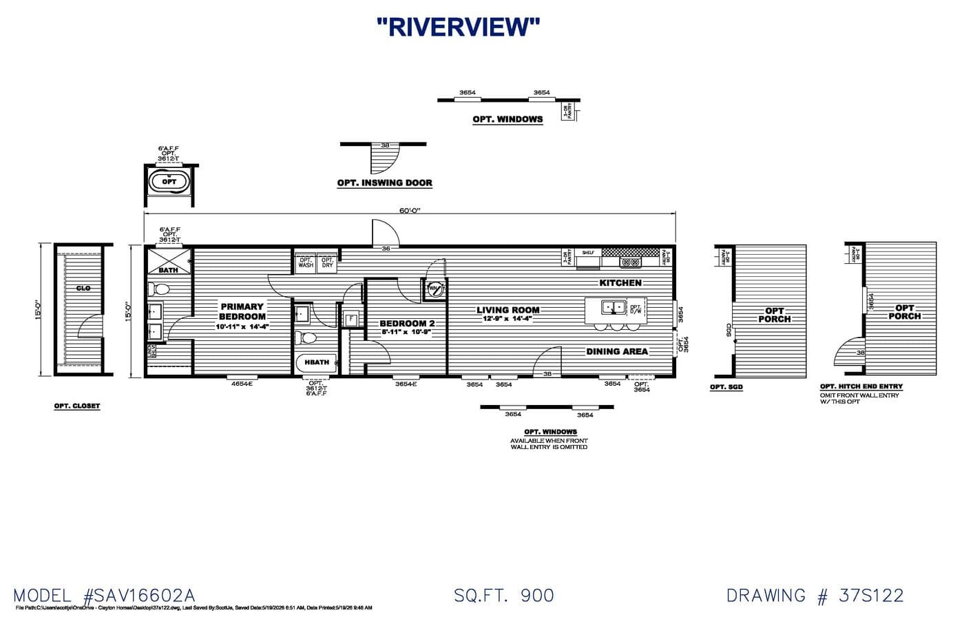 The RIVERVIEW Floor Plan. This Manufactured Mobile Home features 2 bedrooms and 2 baths.
