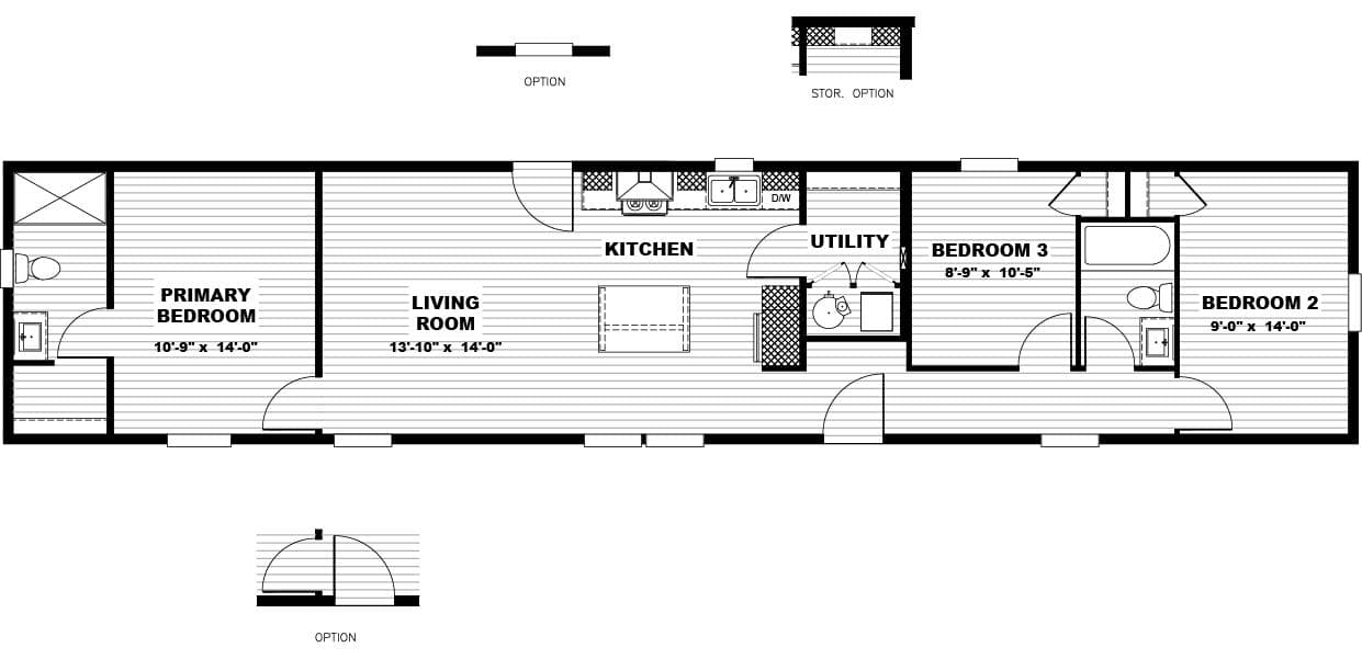 The WALK THE LINE Floor Plan. This Manufactured Mobile Home features 3 bedrooms and 2 baths.