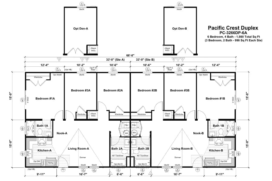 The TWIN PINES Floor Plan. This Manufactured Mobile Home features 6 bedrooms and 4 baths.