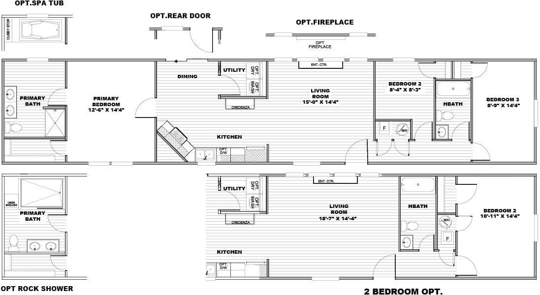 The ULTRA FLEX ANNIVERSARY PLUS Floor Plan. This Manufactured Mobile Home features 3 bedrooms and 2 baths.