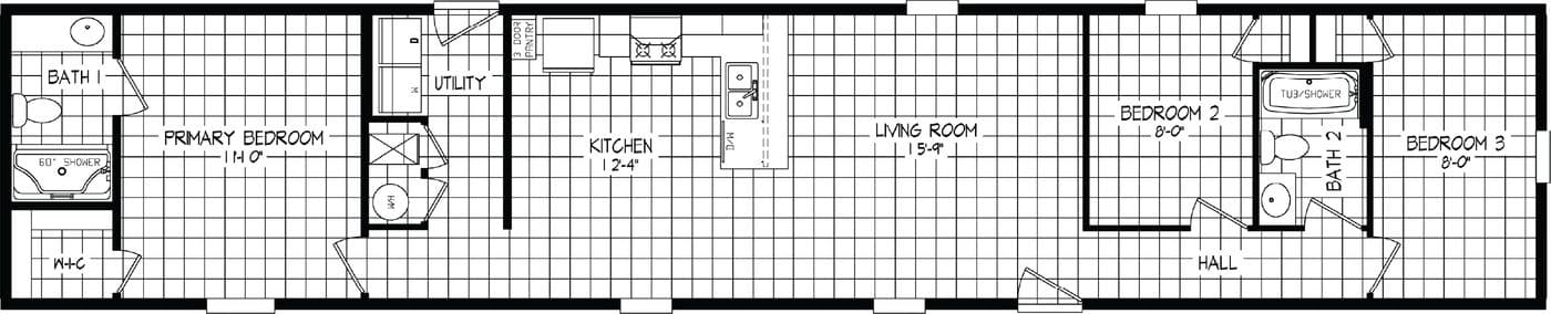 The RIGHT CHOICE Floor Plan. This Manufactured Mobile Home features 3 bedrooms and 2 baths.