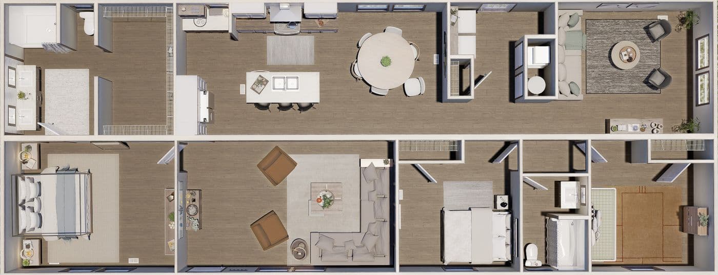 The CROCKETT Floor Plan. This Manufactured Mobile Home features 3 bedrooms and 2 baths.