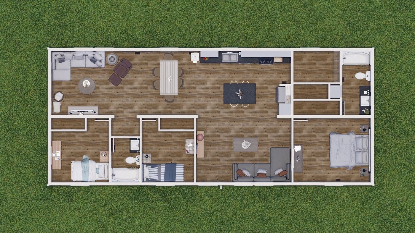 The 5624-CC56 GUARDIAN 56 Floor Plan. This Manufactured Mobile Home features 3 bedrooms and 2 baths.