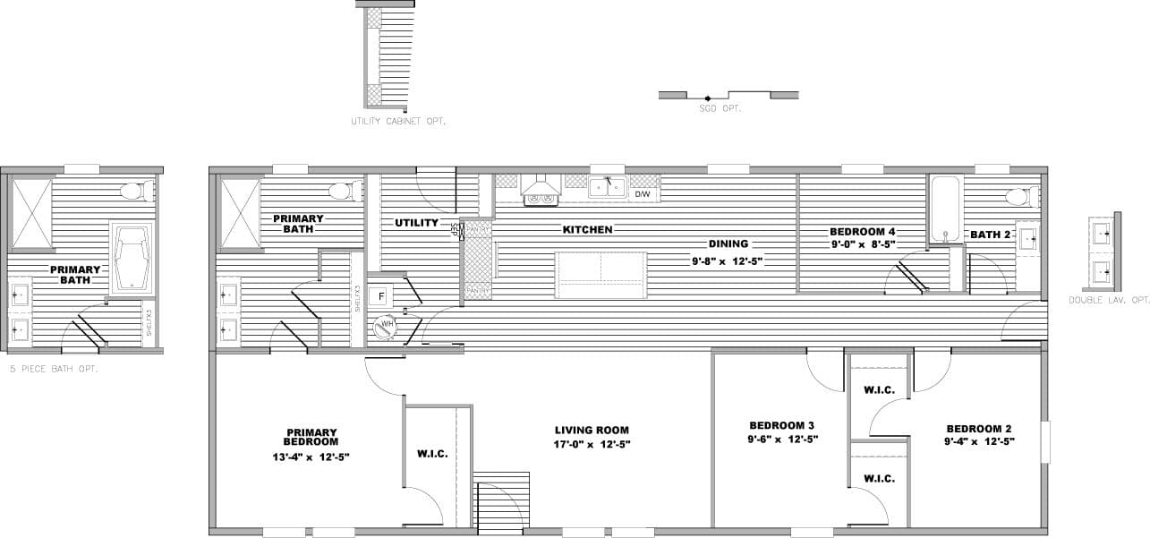 The CADENCE Floor Plan. This Manufactured Mobile Home features 4 bedrooms and 2 baths.