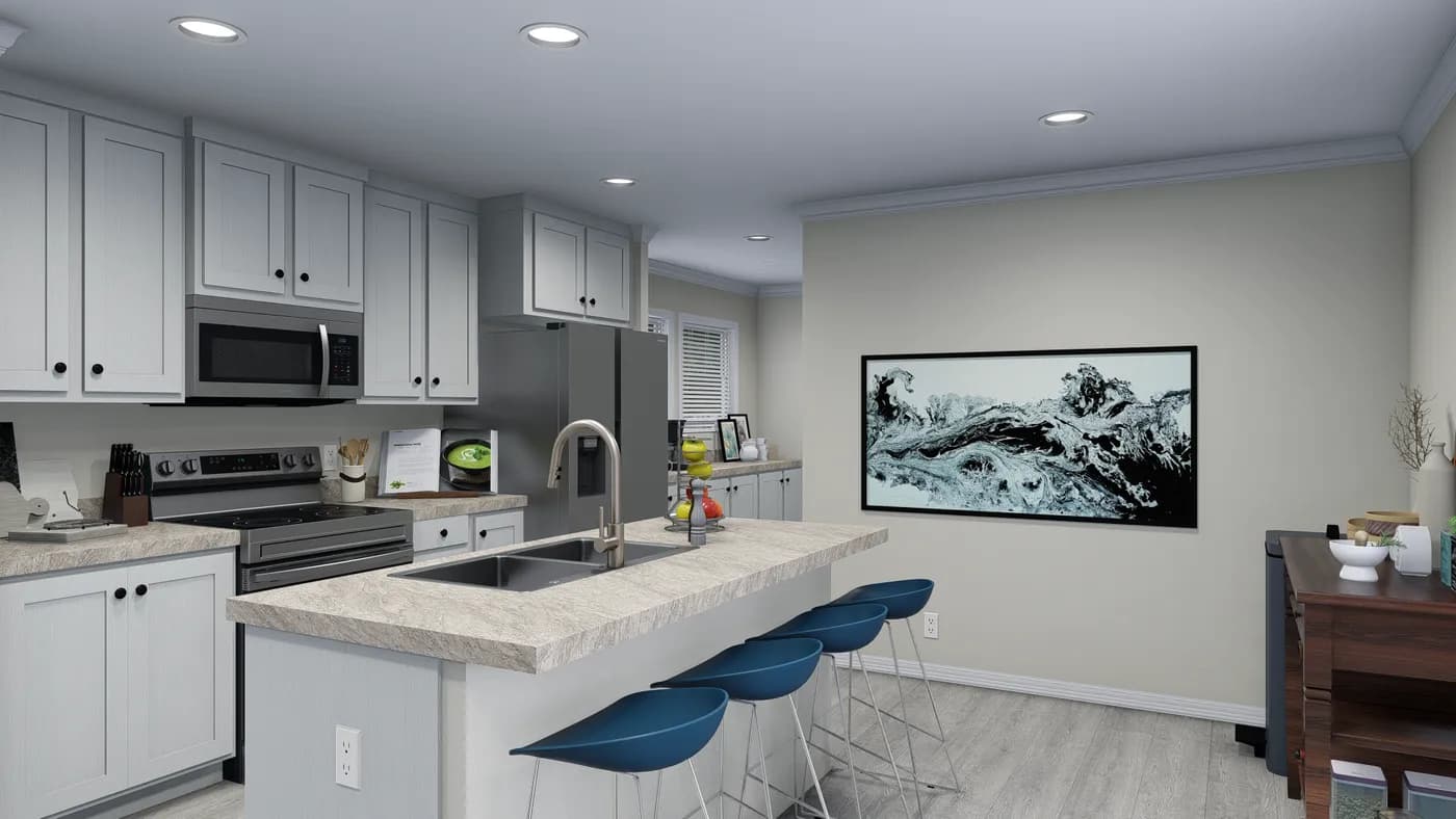 The 5404 "FONTANA" 7616 Kitchen. This Manufactured Mobile Home features 3 bedrooms and 2 baths.