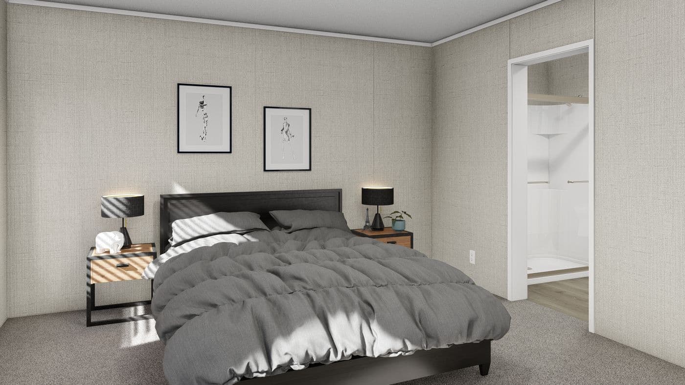 The COASTAL BREEZE II 28X56 Primary Bedroom. This Manufactured Mobile Home features 3 bedrooms and 2 baths.