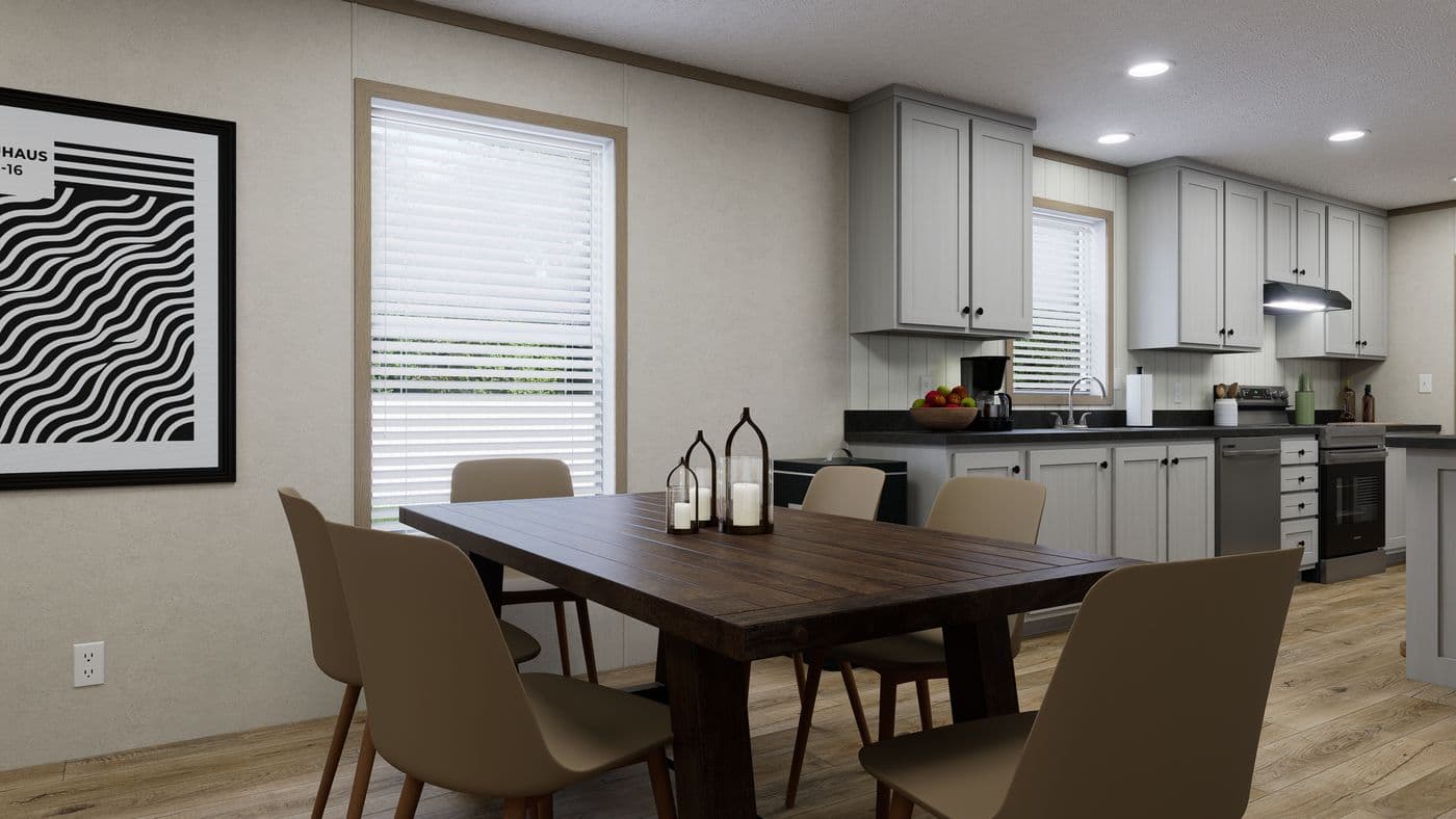 The 5624-CC56 GUARDIAN 56 Dining Room. This Manufactured Mobile Home features 3 bedrooms and 2 baths.