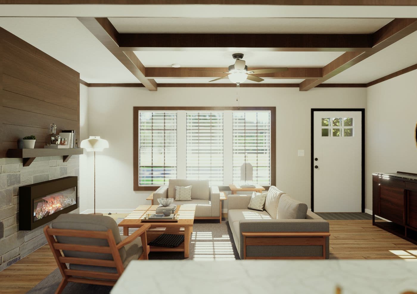 The THE ELITE Living Room. This Manufactured Mobile Home features 3 bedrooms and 2 baths.