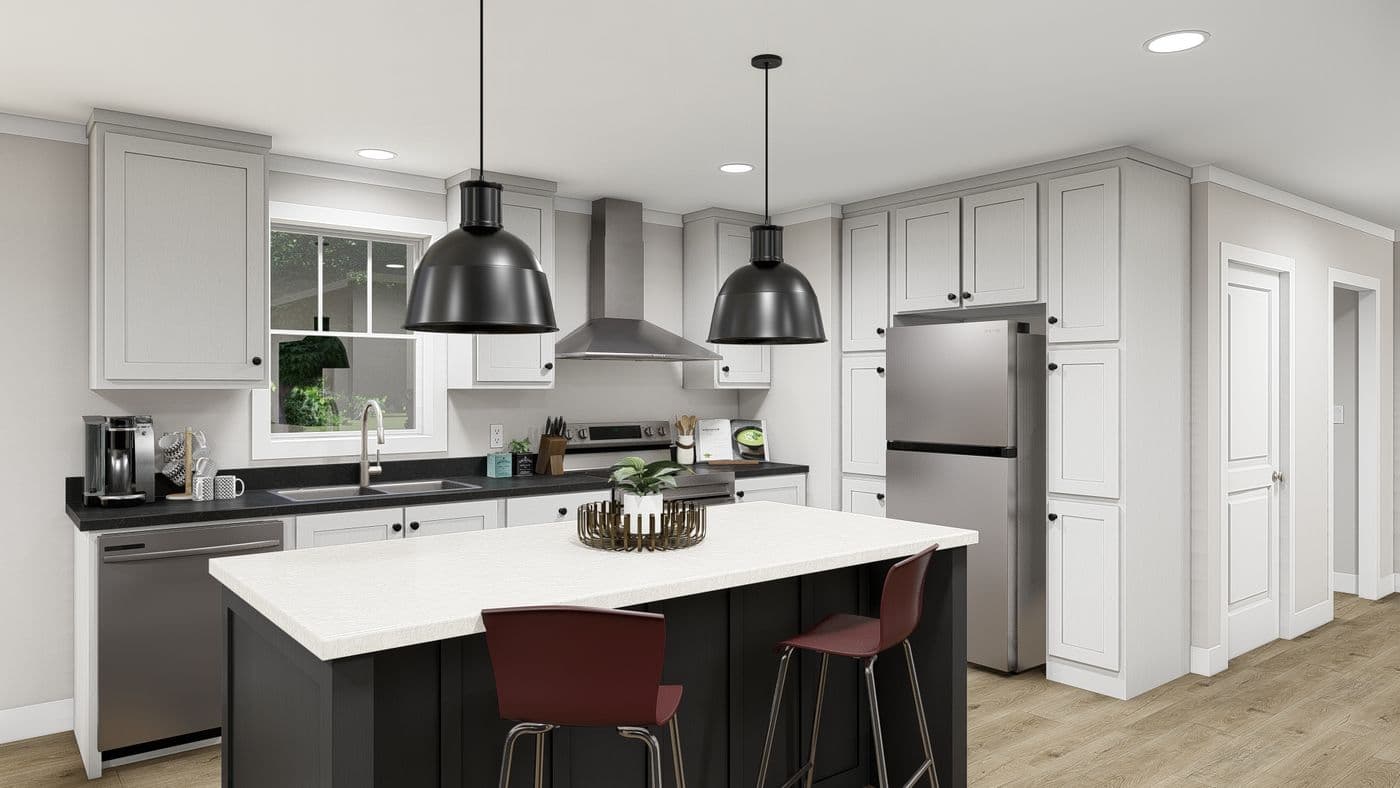 The LEAN ON ME Kitchen. This Manufactured Mobile Home features 3 bedrooms and 2 baths.