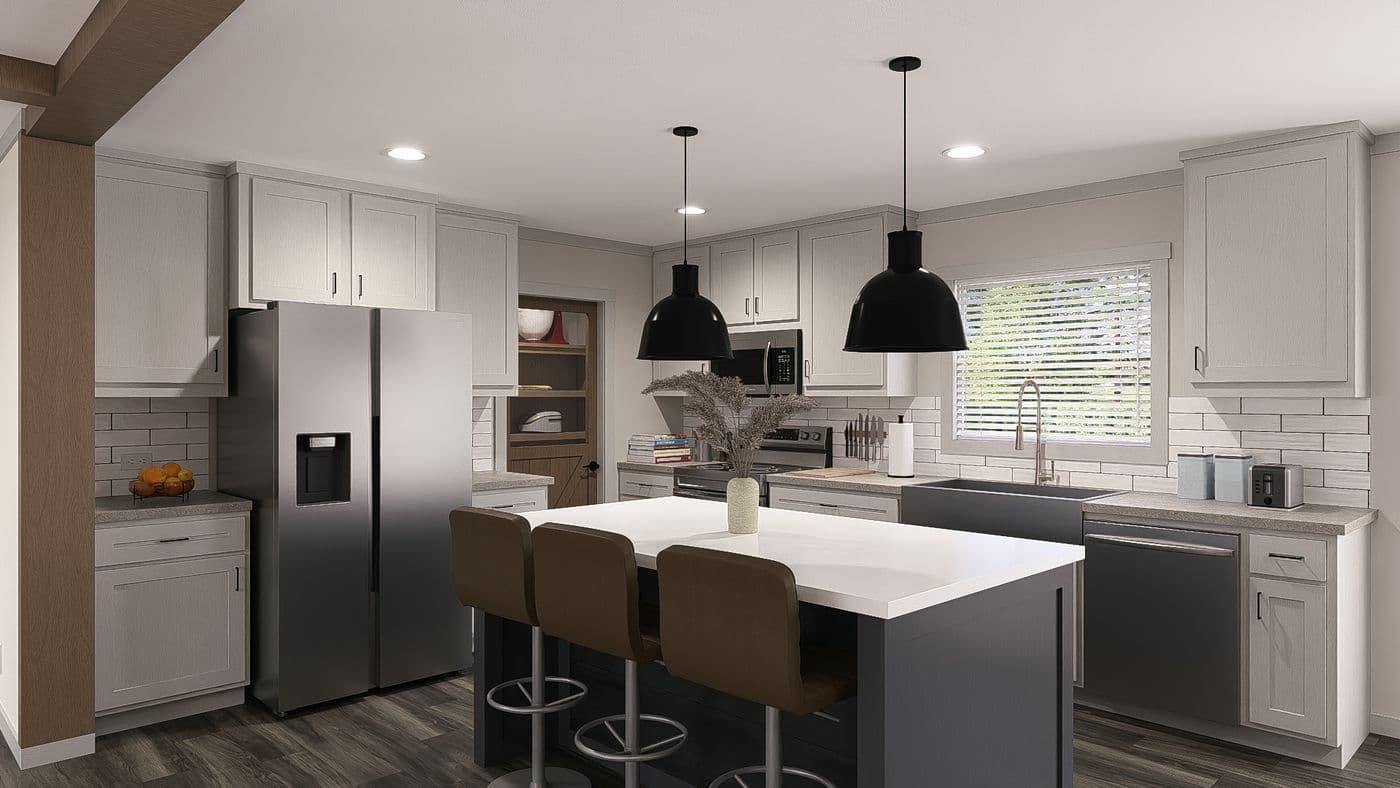 The FARM 3 FLEX DEN Kitchen. This Manufactured Mobile Home features 3 bedrooms and 2 baths.