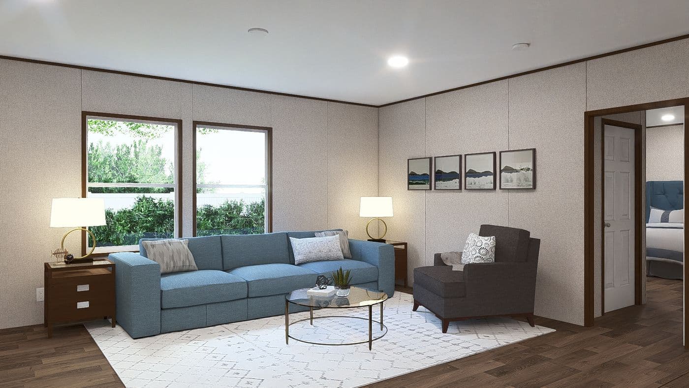 The MAPLE Living Room. This Manufactured Mobile Home features 3 bedrooms and 2 baths.