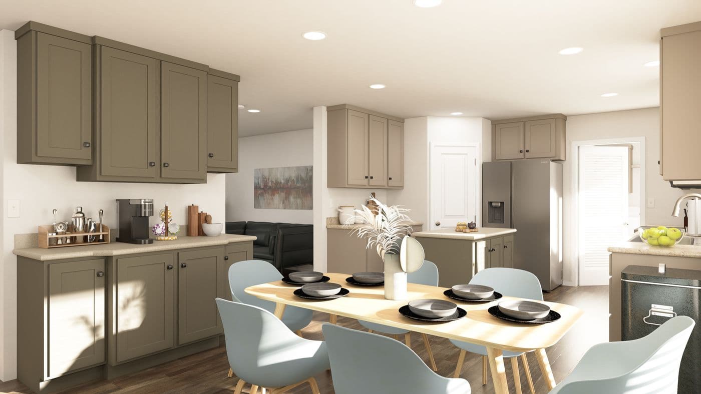 The DRM682F 68'              DREAM Dining Room. This Manufactured Mobile Home features 4 bedrooms and 2 baths.