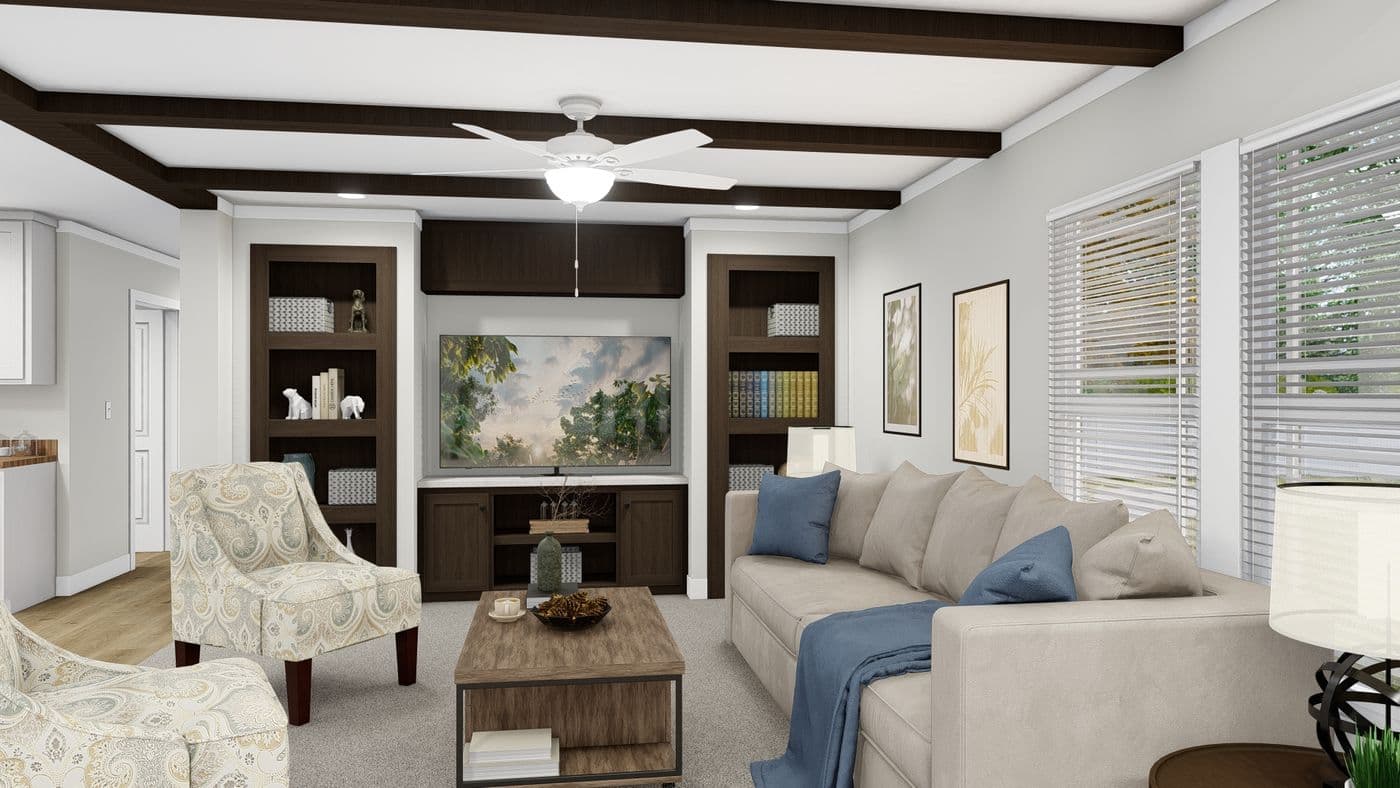 The CHEYENNE Living Room. This Manufactured Mobile Home features 3 bedrooms and 2 baths.