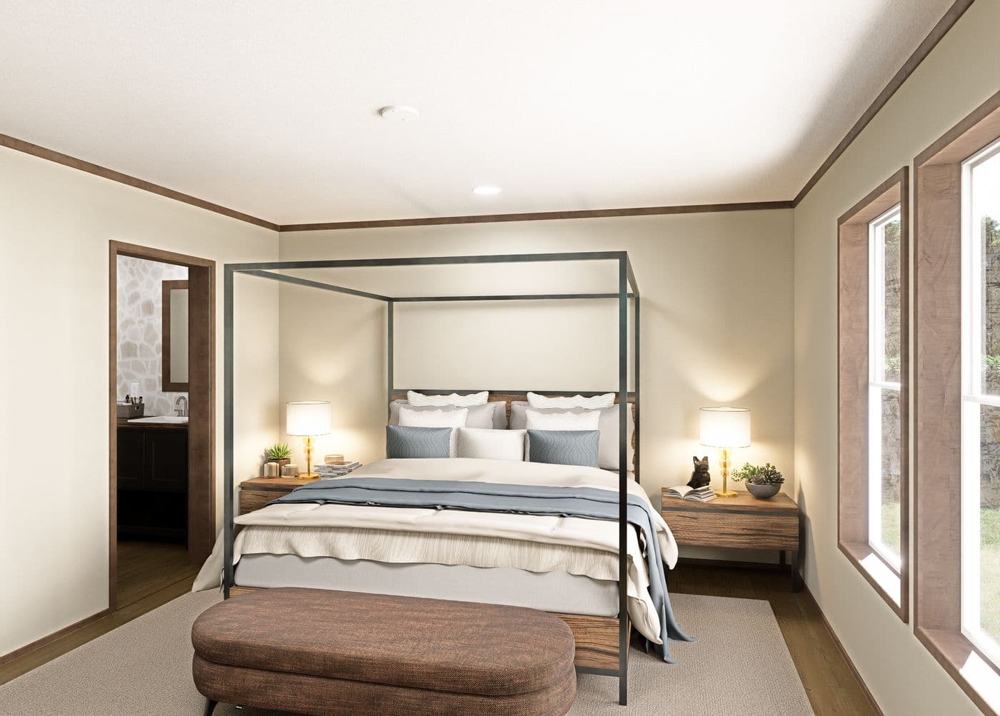The SEVIER Primary Bedroom. This Manufactured Mobile Home features 4 bedrooms and 3 baths.