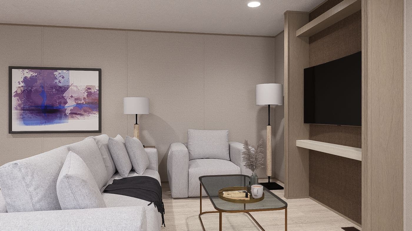 The BLAZER 66 B Living Room. This Manufactured Mobile Home features 3 bedrooms and 2 baths.