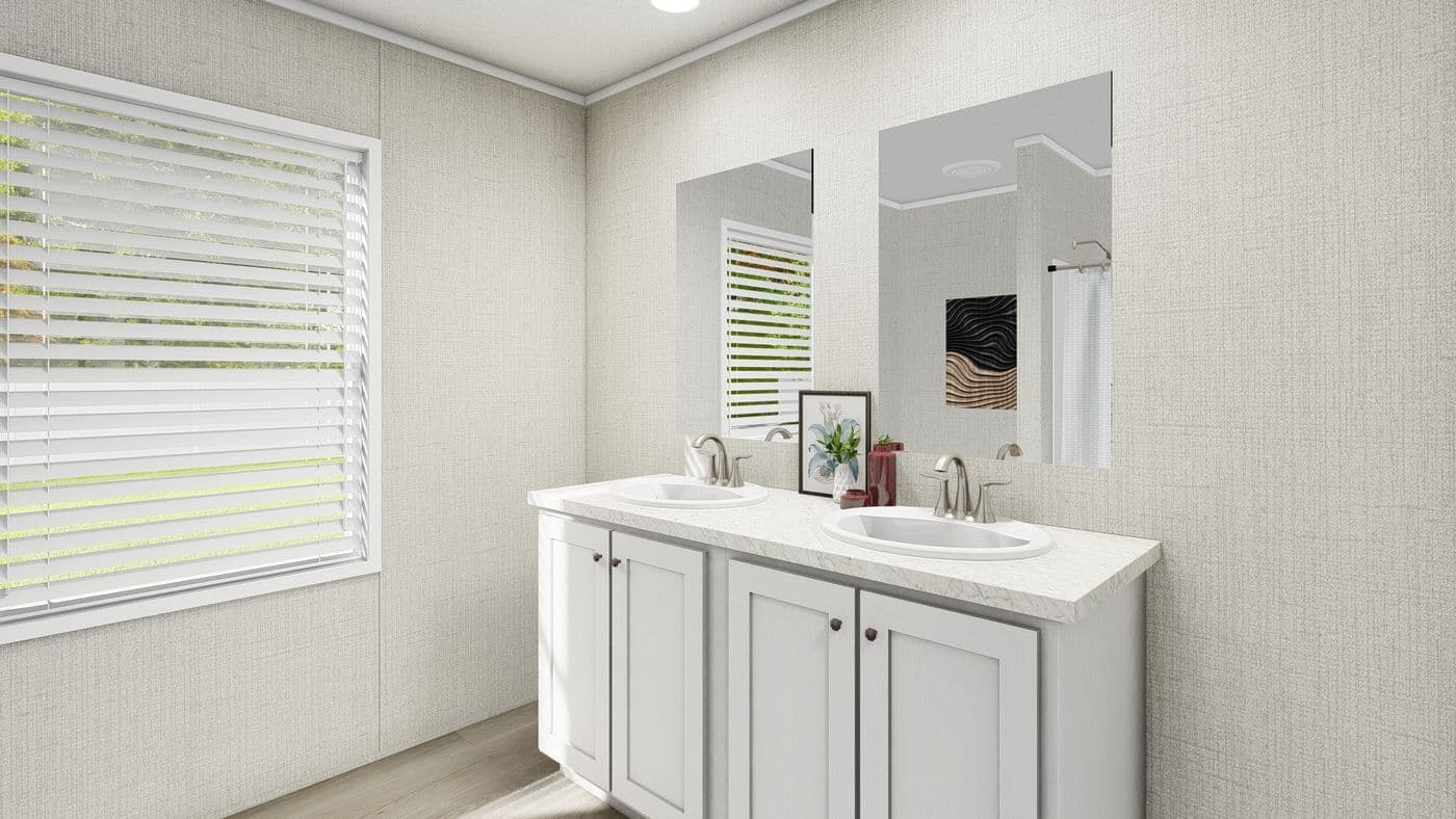 The COASTAL BREEZE II 28X56 Guest Bathroom. This Manufactured Mobile Home features 3 bedrooms and 2 baths.