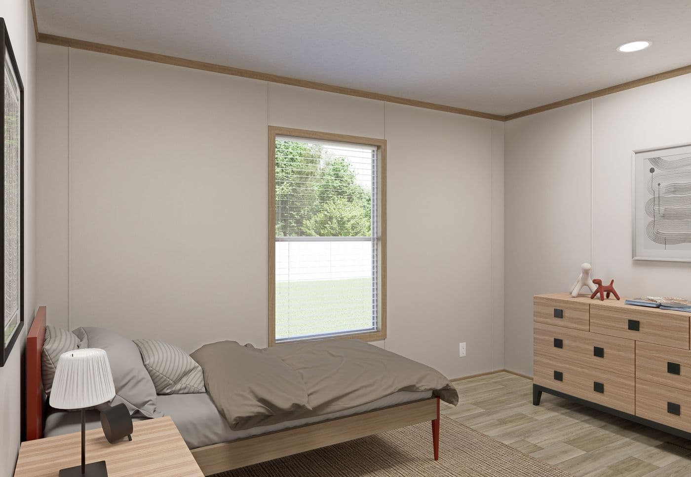 The THE MOUNTAINEER 72 Guest Bedroom. This Manufactured Mobile Home features 3 bedrooms and 2 baths.