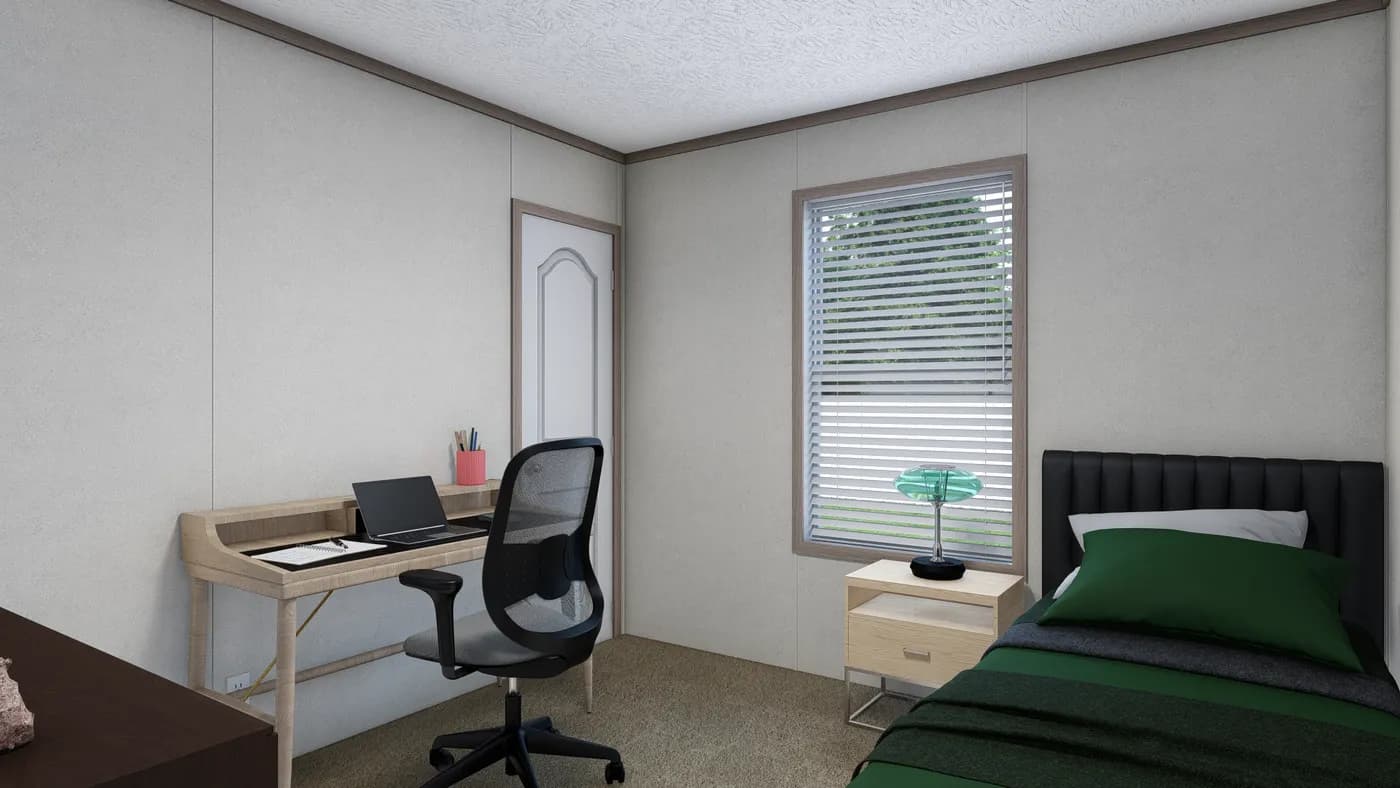 The 5624-E734P THE PULSE Bedroom. This Manufactured Mobile Home features 3 bedrooms and 2 baths.