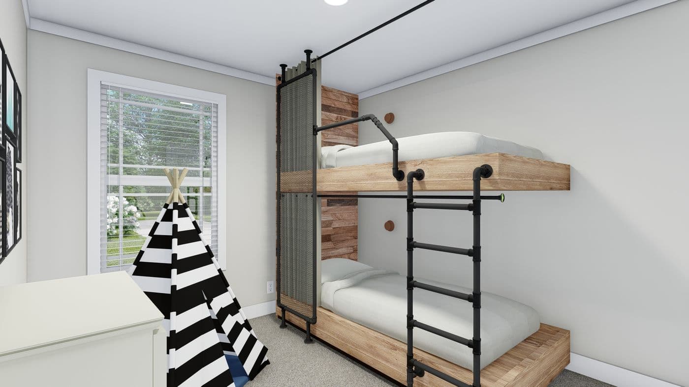 The CLASSIC 56D Bedroom. This Manufactured Mobile Home features 3 bedrooms and 2 baths.