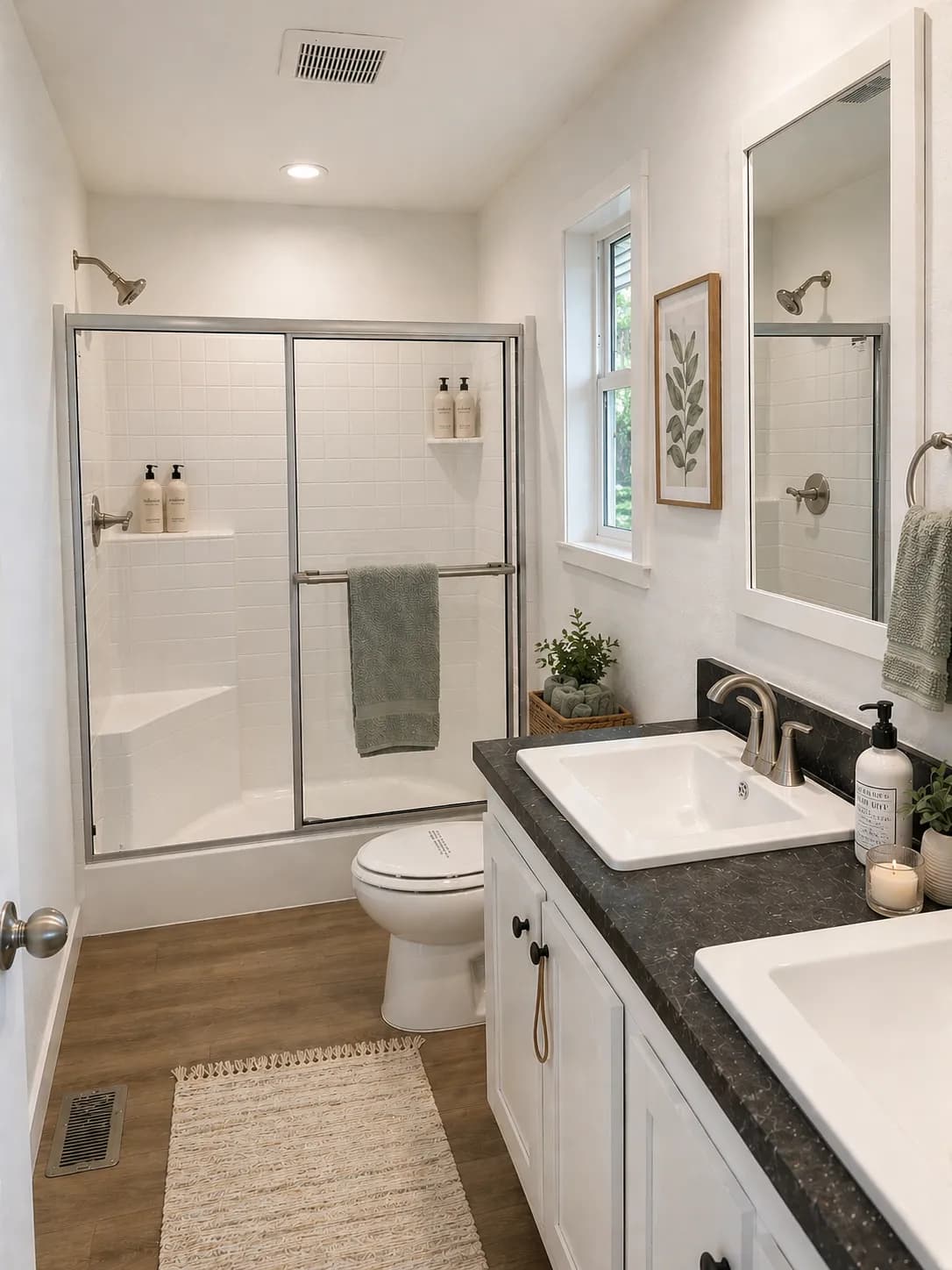 The BEAUTIFUL MORNING Primary Bathroom. This Manufactured Mobile Home features 3 bedrooms and 2 baths.