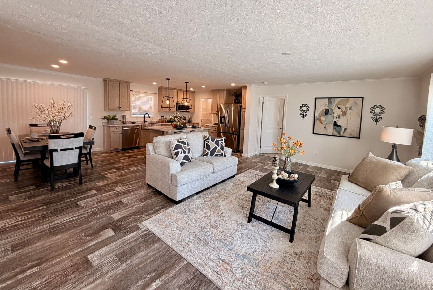 The TOURMALINE 7628-649 Living Room. This Manufactured Mobile Home features 4 bedrooms and 2 baths.