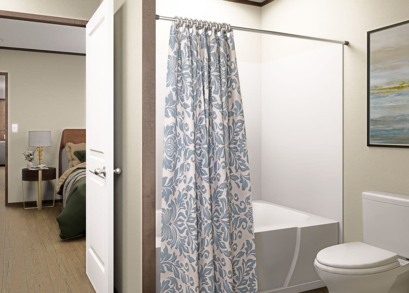 The TIDE Primary Bathroom. This Manufactured Mobile Home features 2 bedrooms and 2 baths.