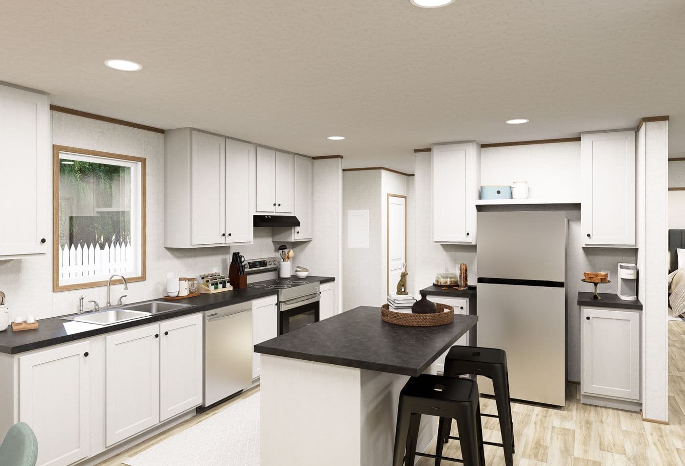 The HAVEN Kitchen. This Manufactured Mobile Home features 3 bedrooms and 2 baths.