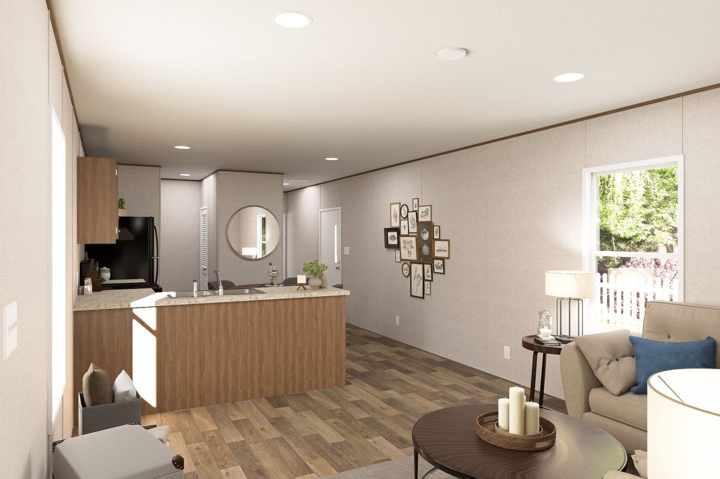 The ELM Living Room. This Manufactured Mobile Home features 2 bedrooms and 1 bath.