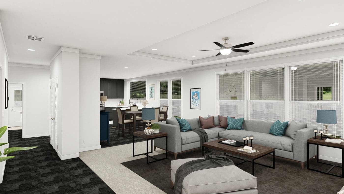 The ING621K TAMARACK            GW Living Room. This Manufactured Mobile Home features 3 bedrooms and 2 baths.
