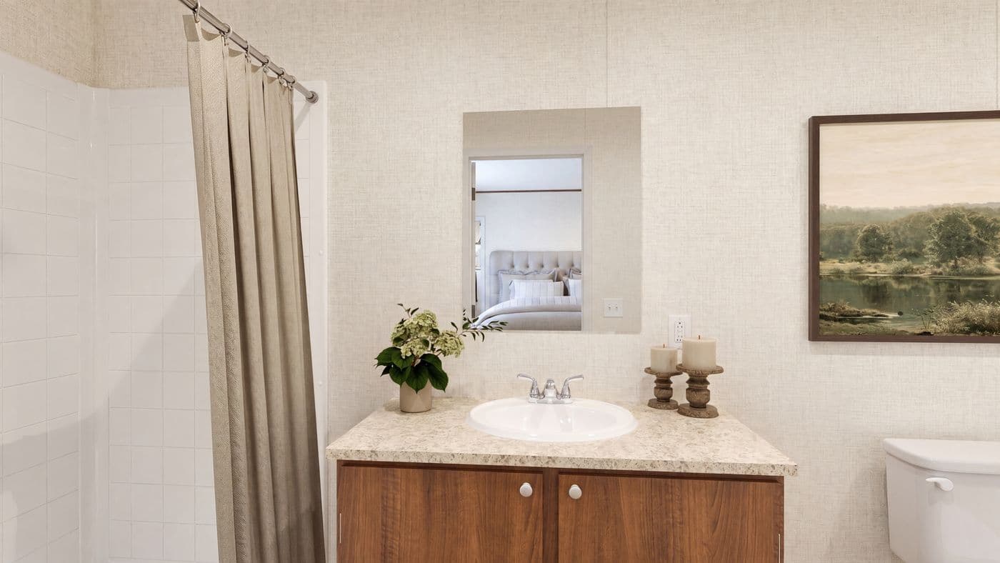 The BIRCH Primary Bathroom. This Manufactured Mobile Home features 3 bedrooms and 2 baths.