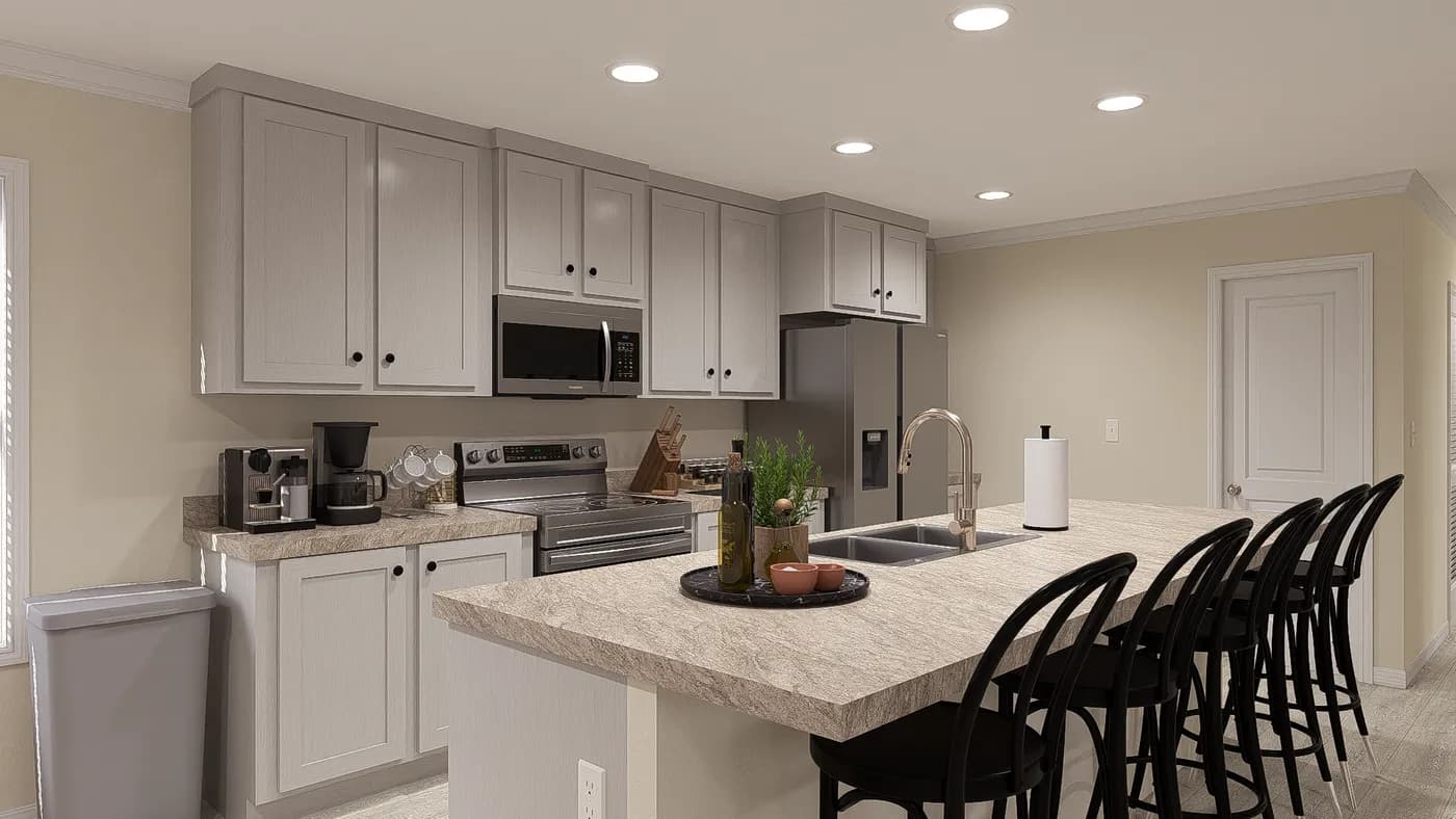 The 3031 "BIRDIE" 6428 Kitchen. This Manufactured Mobile Home features 4 bedrooms and 2 baths.